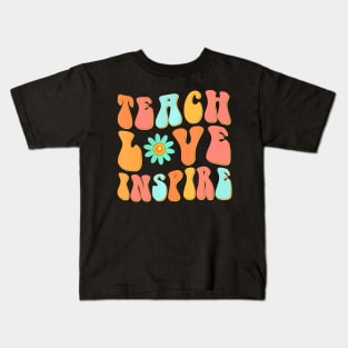 Teach Love Inspire Groovy Design Back To School Kids T-Shirt